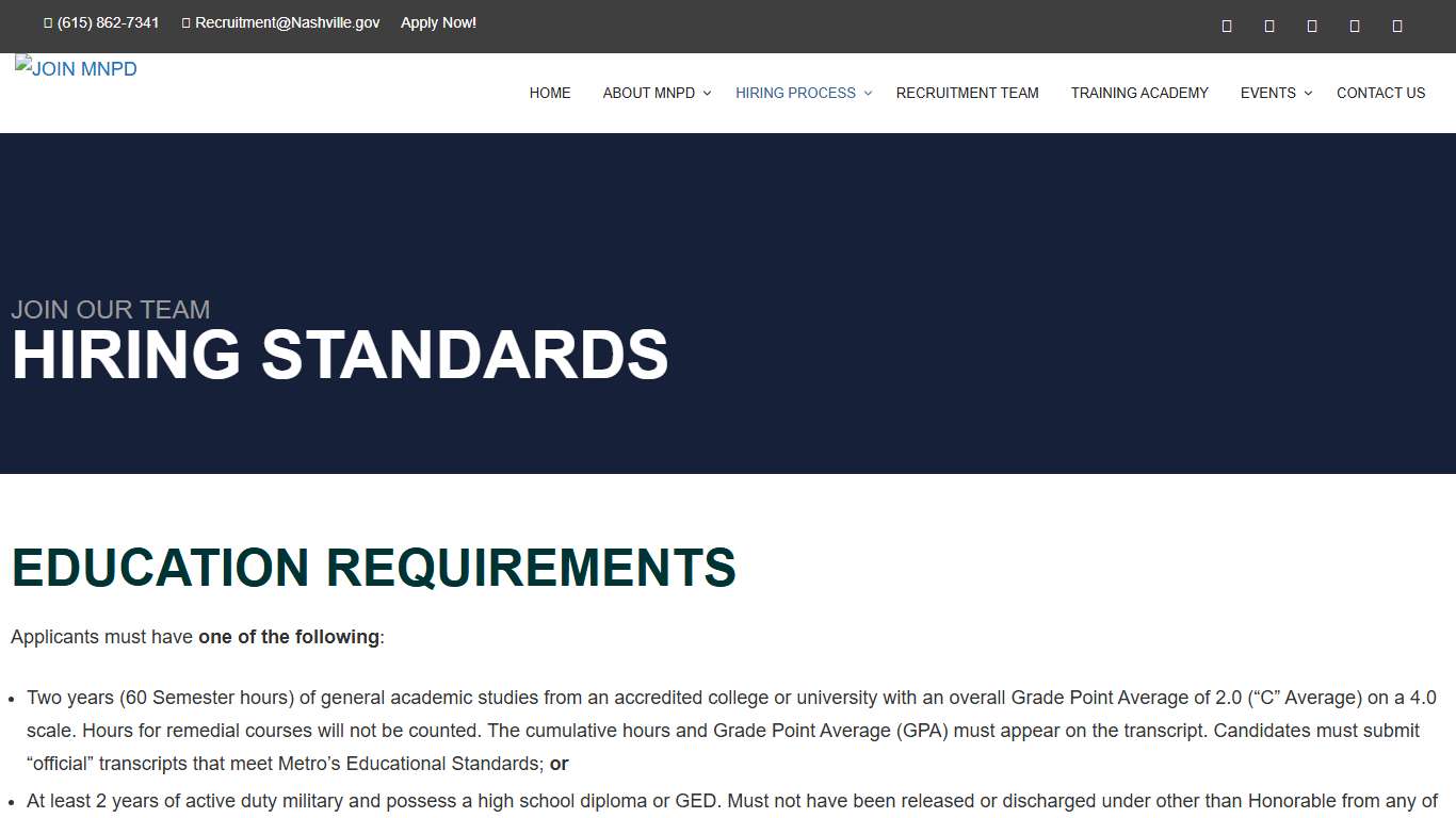 Hiring Standards - JOIN MNPD